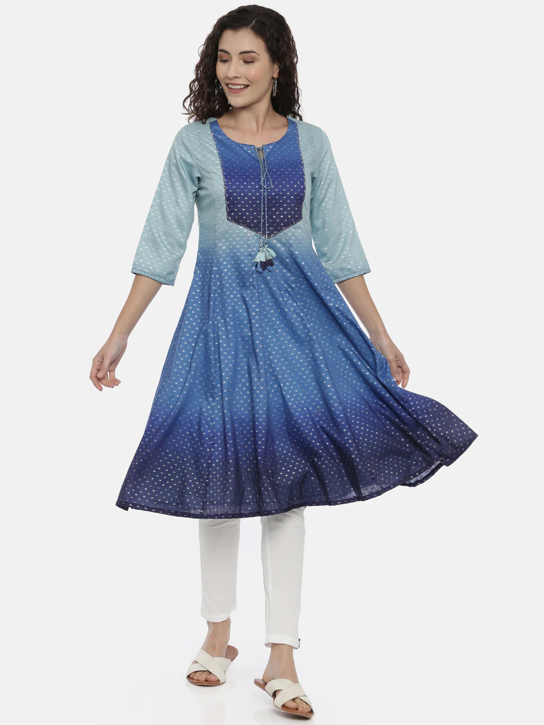 Neerus Blue Colourblocked Anarkali Kurta - Image 5