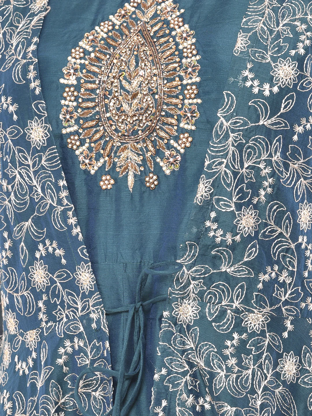 Neerus Blue Embellished Anarkali Kurta With Jacket - Image 3