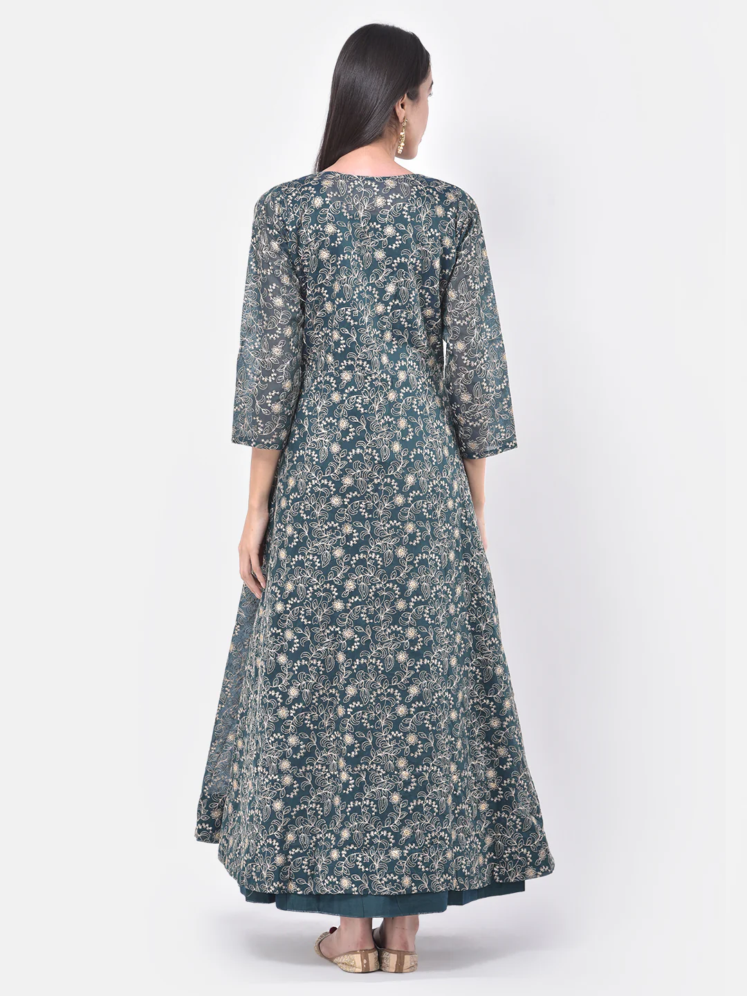 Neerus Blue Embellished Anarkali Kurta With Jacket - Image 4