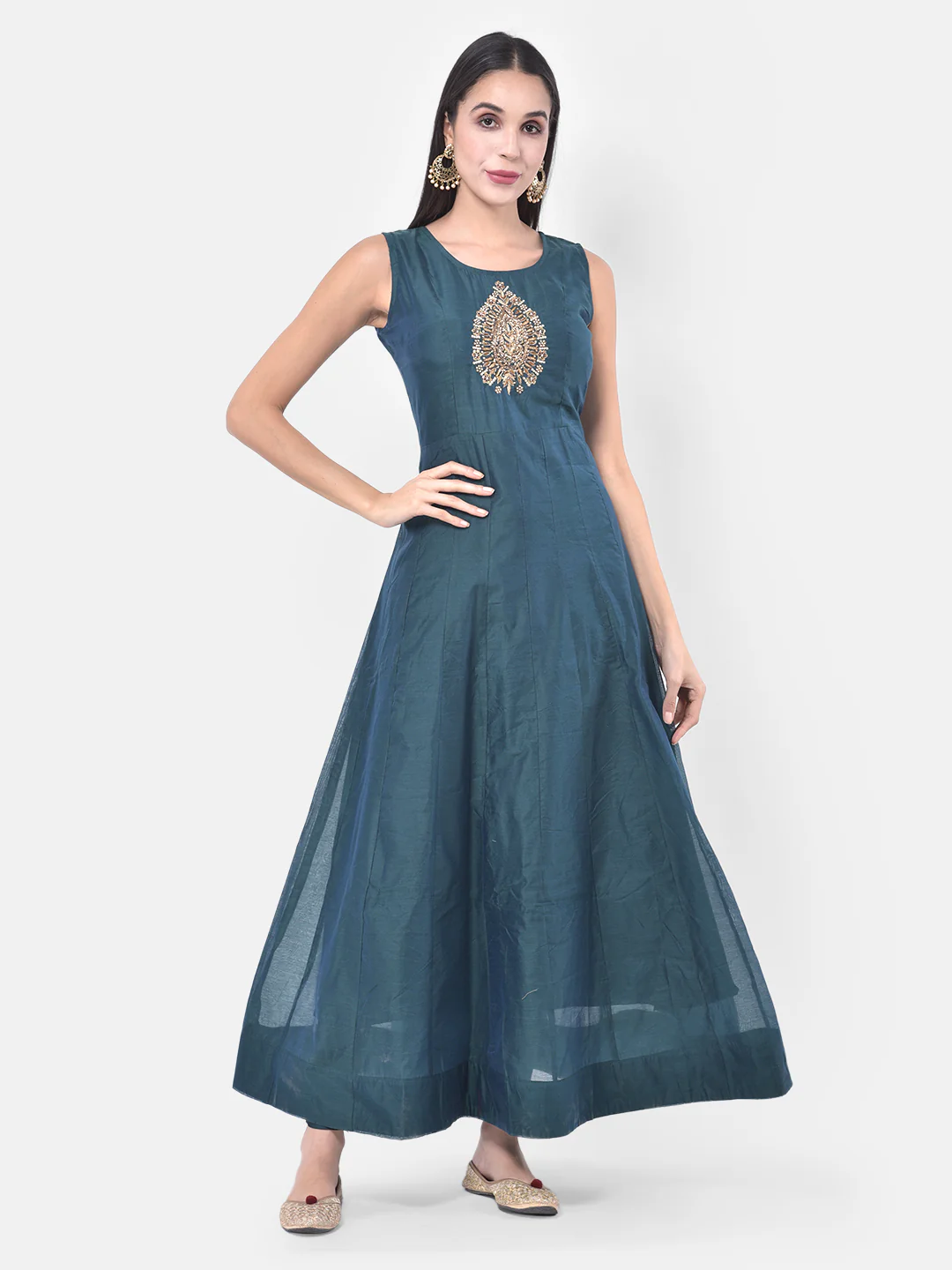 Neerus Blue Embellished Anarkali Kurta With Jacket - Image 6