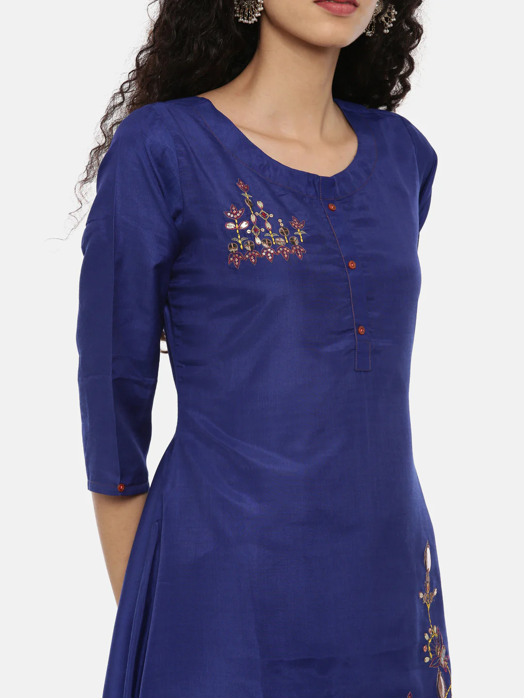 Neerus Blue Embellished High Low Kurta - Image 2