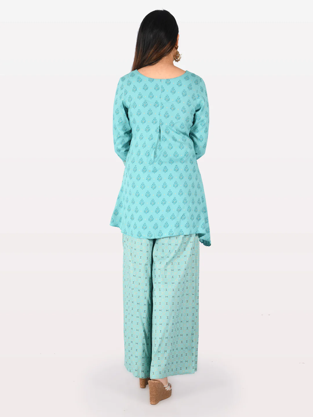 Neerus Blue Embellished High Low Kurti - Image 3