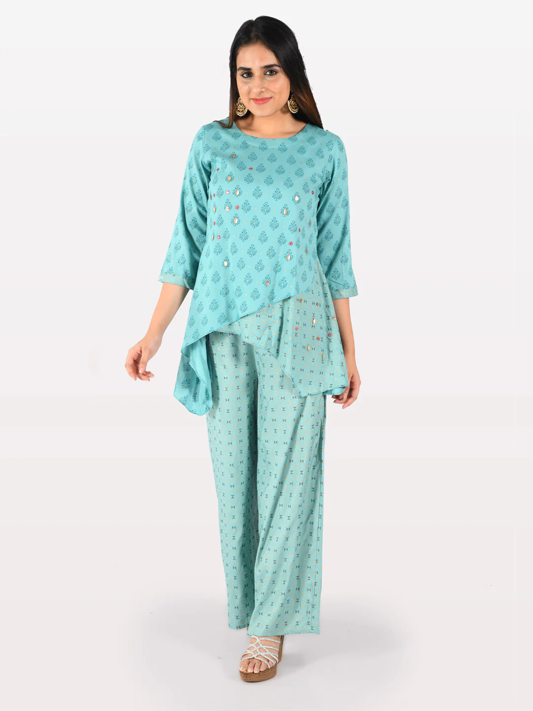 Neerus Blue Embellished High Low Kurti - Image 6