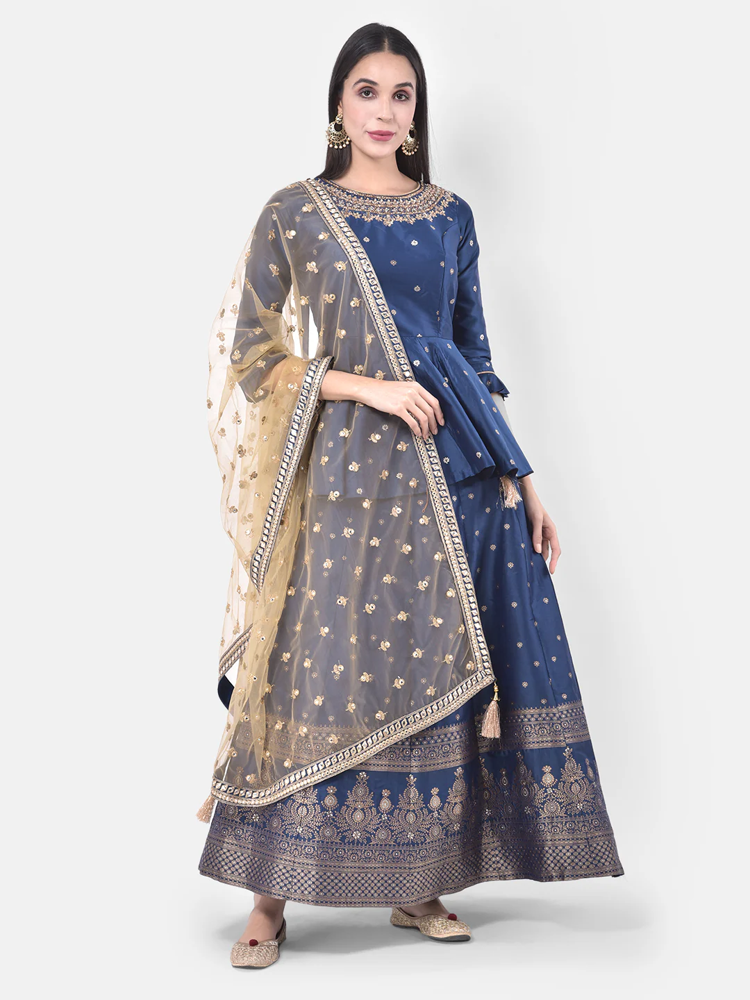 Neerus Blue Embellished Kurti With Skirt & Dupatta - Image 8
