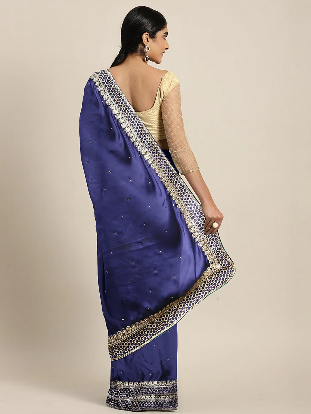 Neerus Blue Embellished Saree With Blouse - Image 2