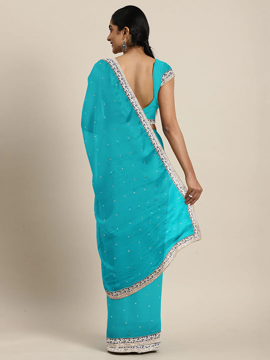 Neerus Blue Embellished Saree With Blouse - Image 2