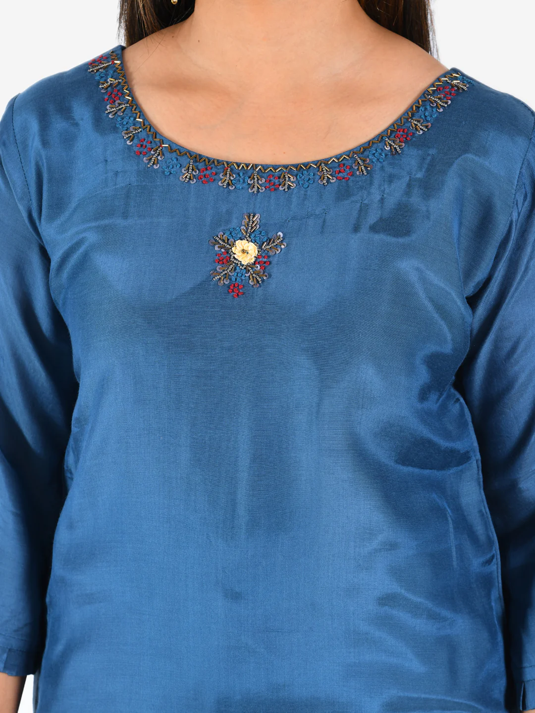 Neerus Blue Embellished Straight Kurta - Image 5