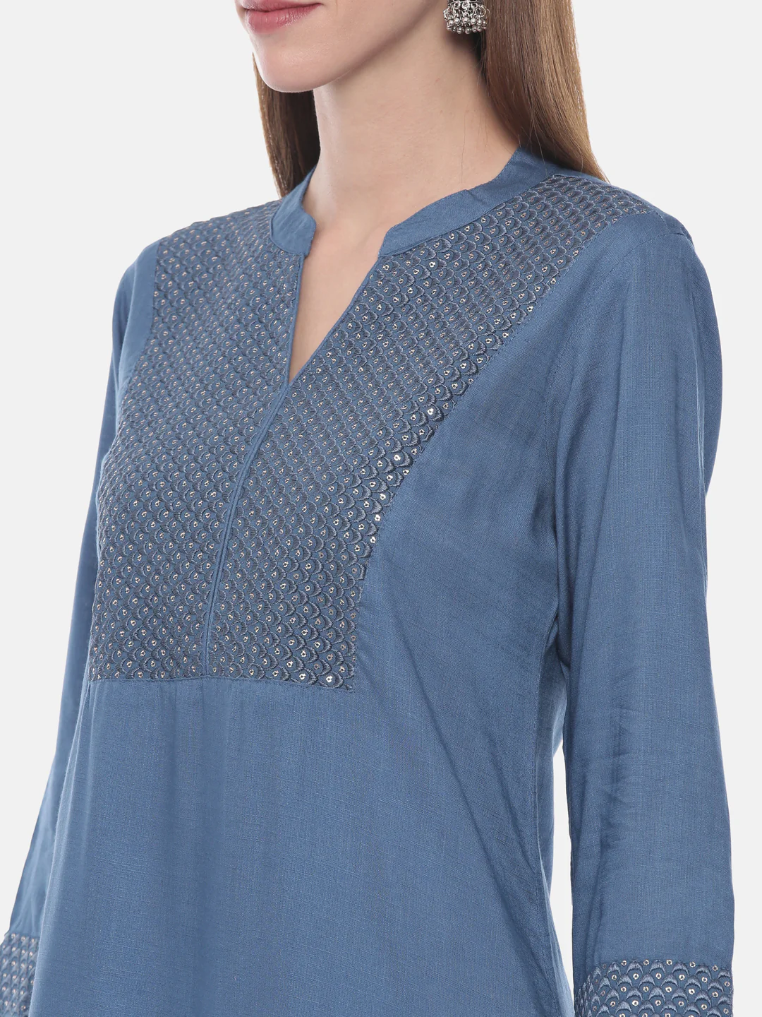 Neerus Blue Embellished Straight Kurta - Image 2