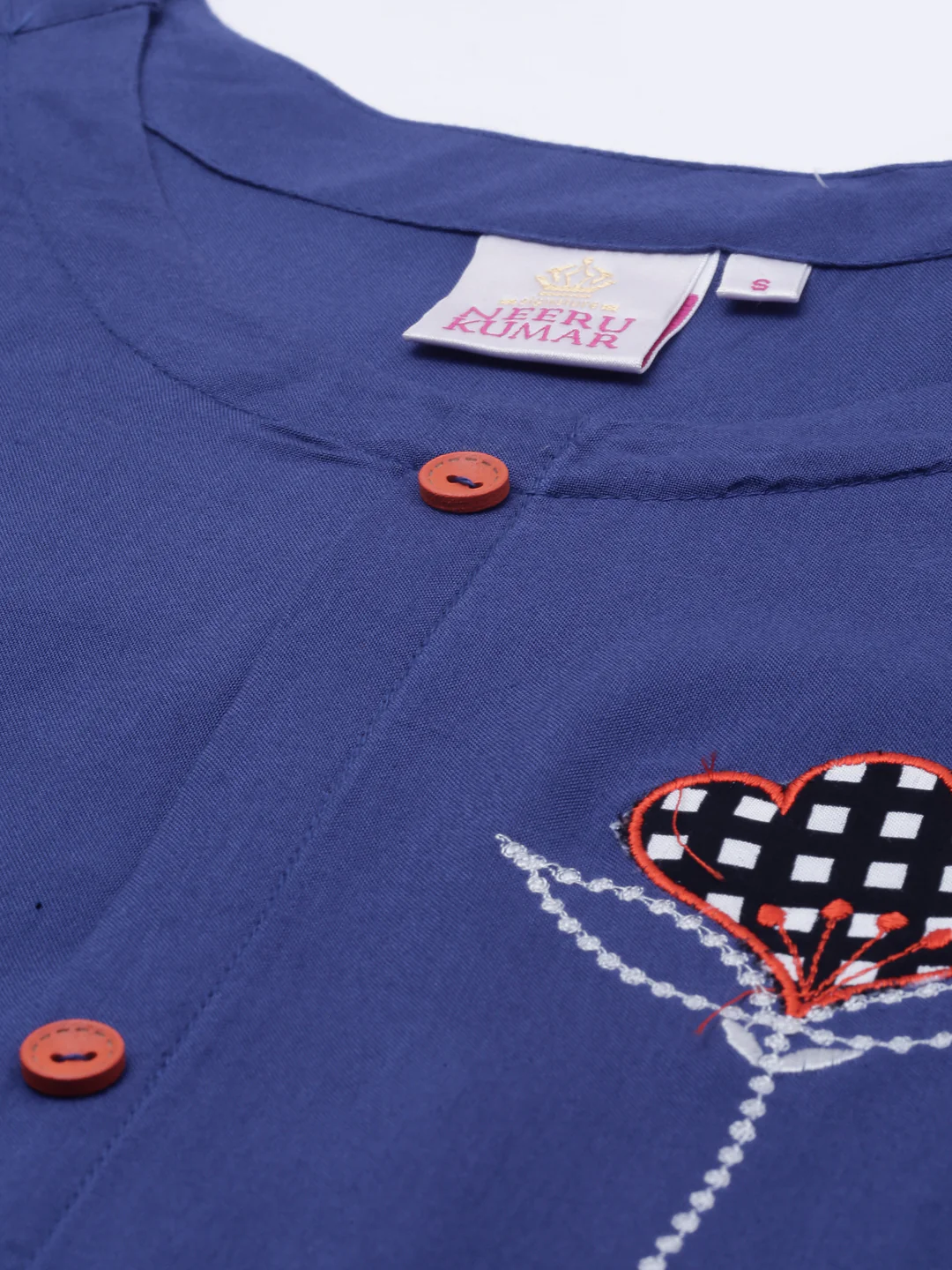 Neerus Blue Embroidered A Line Kurta - Image 3