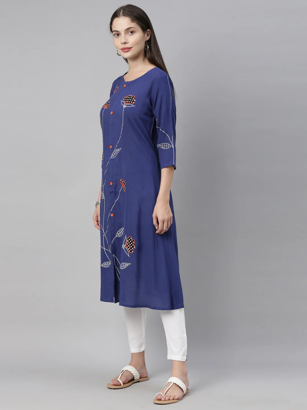 Neerus Blue Embroidered A Line Kurta - Image 4