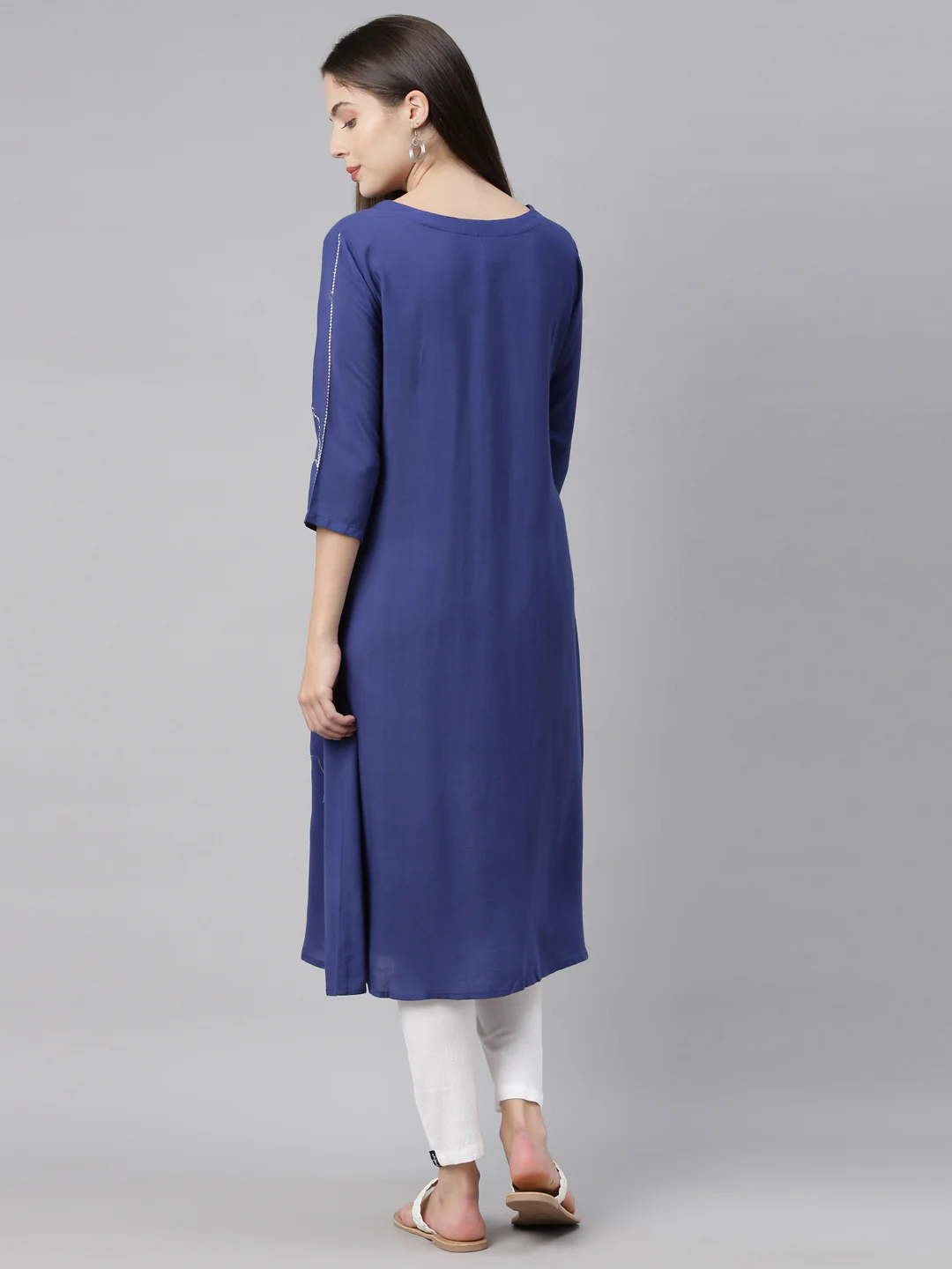Neerus Blue Embroidered A Line Kurta - Image 6