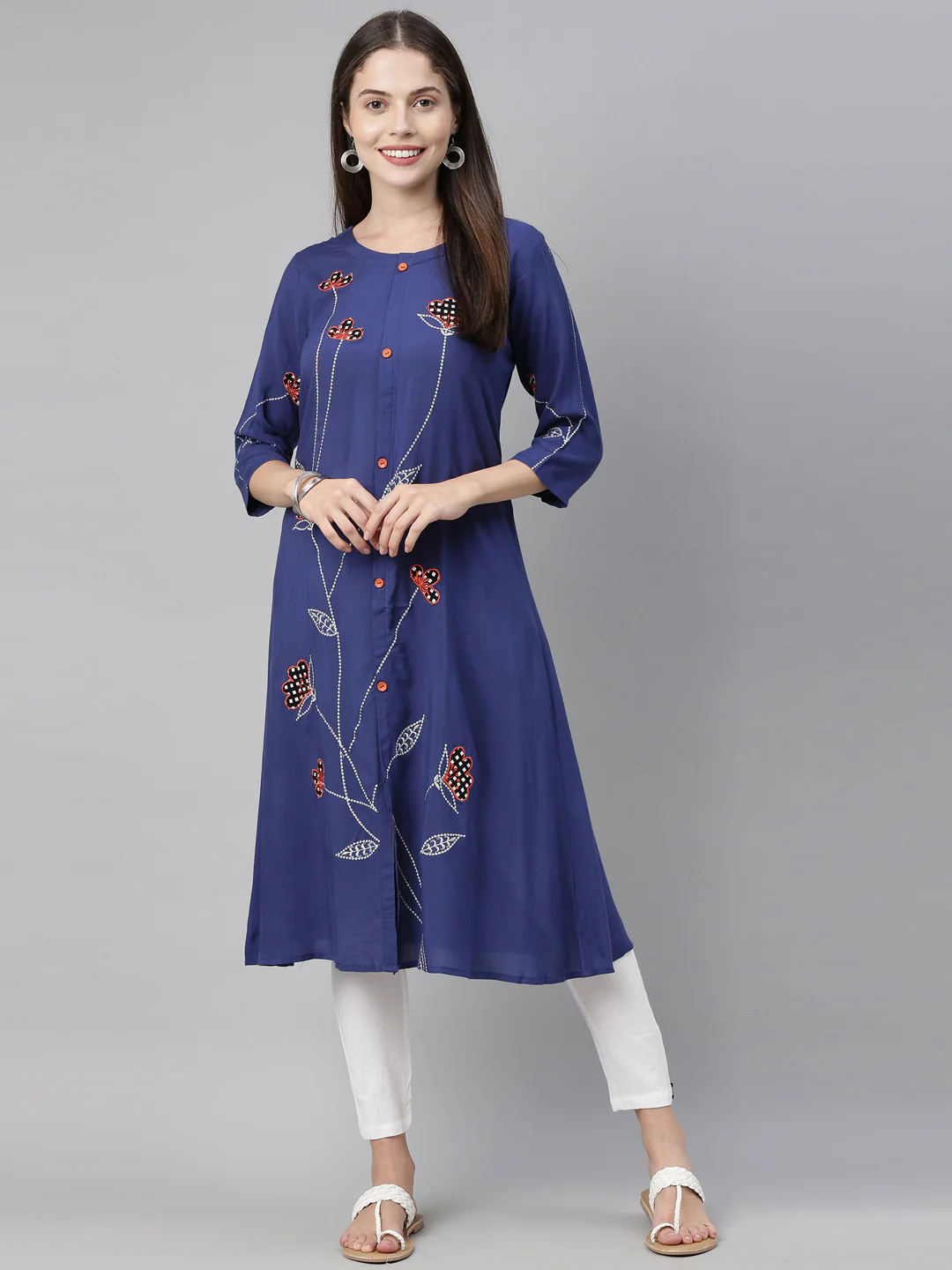 Neerus Blue Embroidered A Line Kurta - Image 7