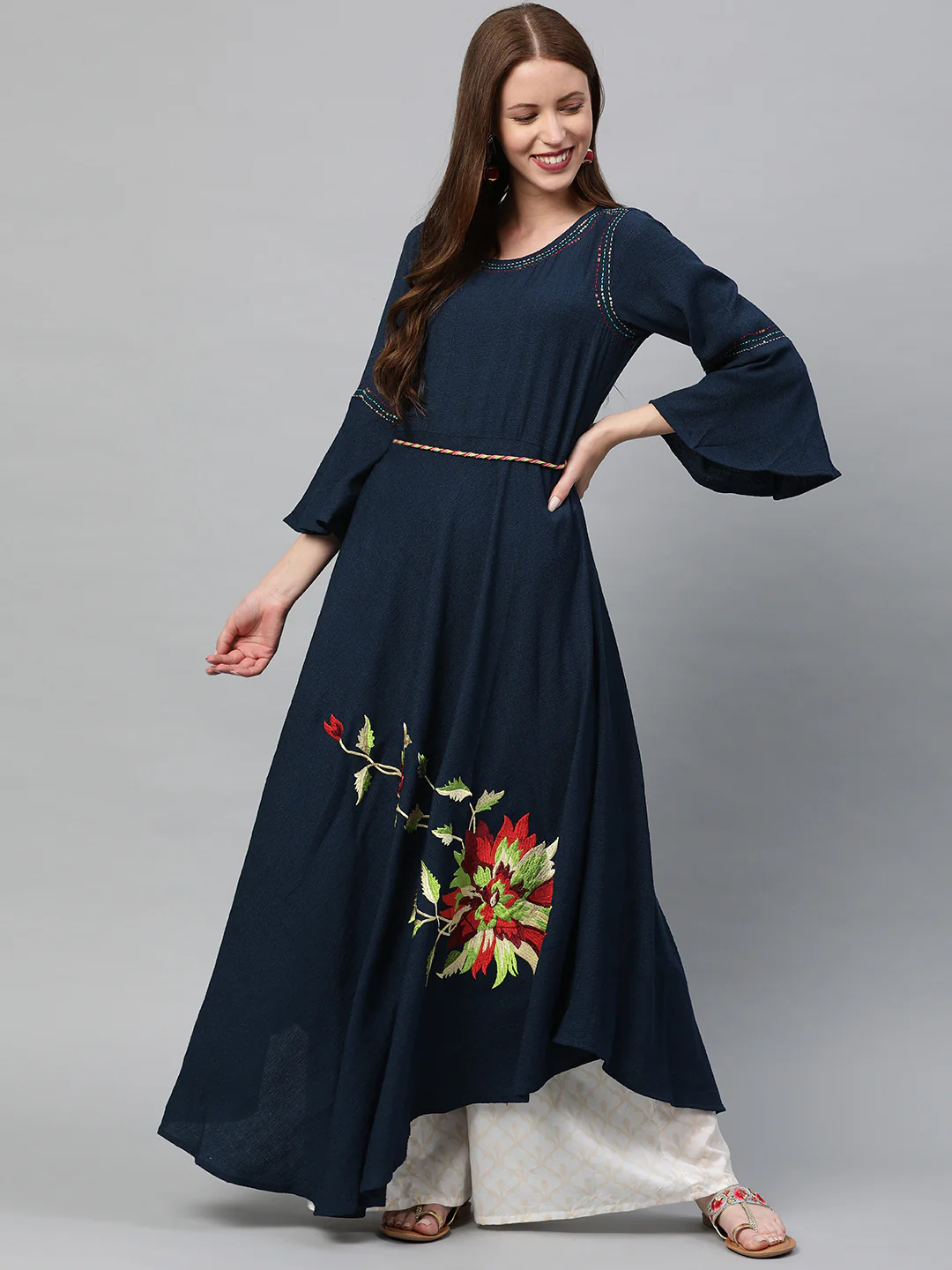 Neerus Blue Embroidered Anarkali Kurta