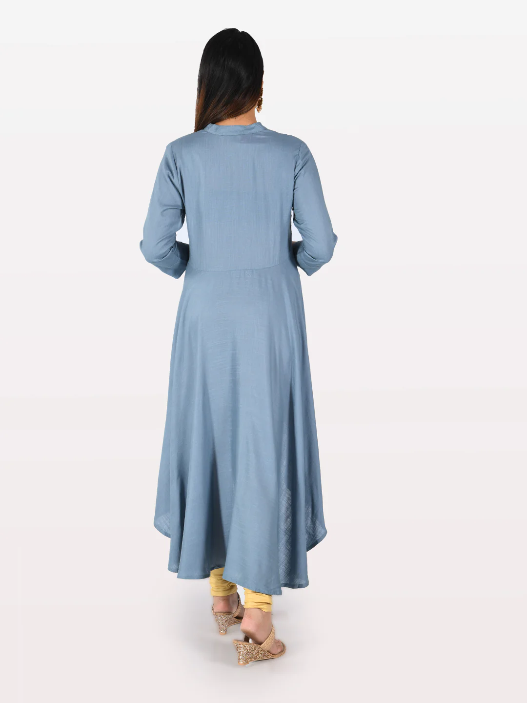 Neerus Blue Embroidered High Low Kurta - Image 4