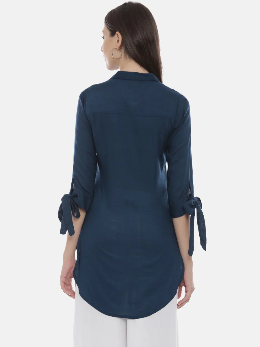 Neerus Blue Embroidered High Low Kurti - Image 6