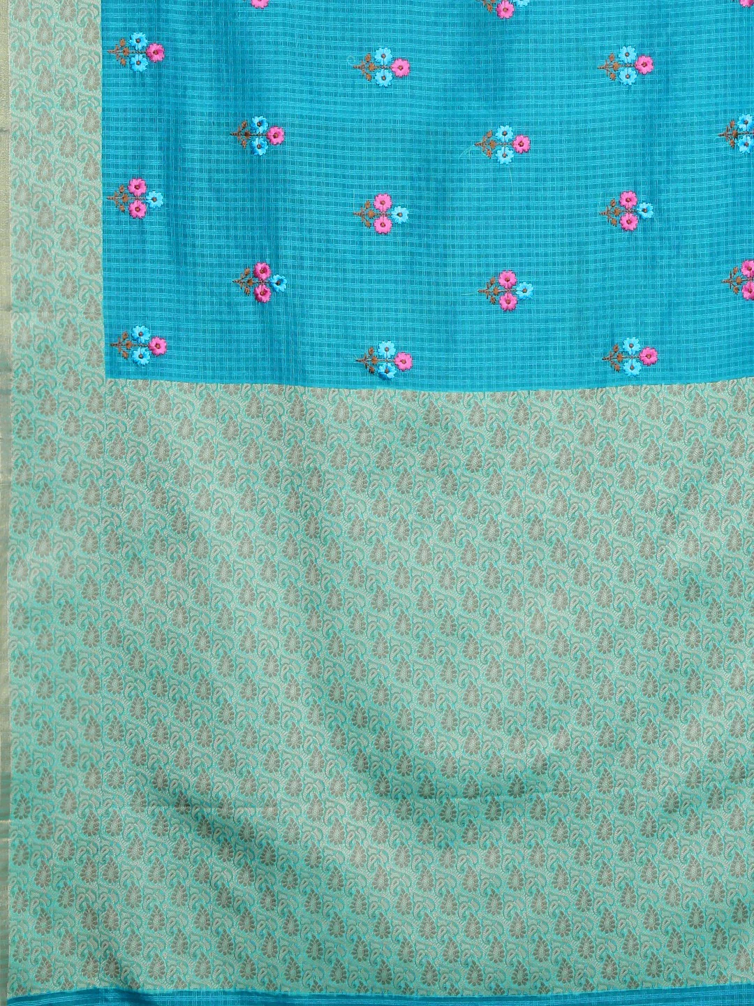 Neerus Blue Embroidered Saree With Blouse - Image 4