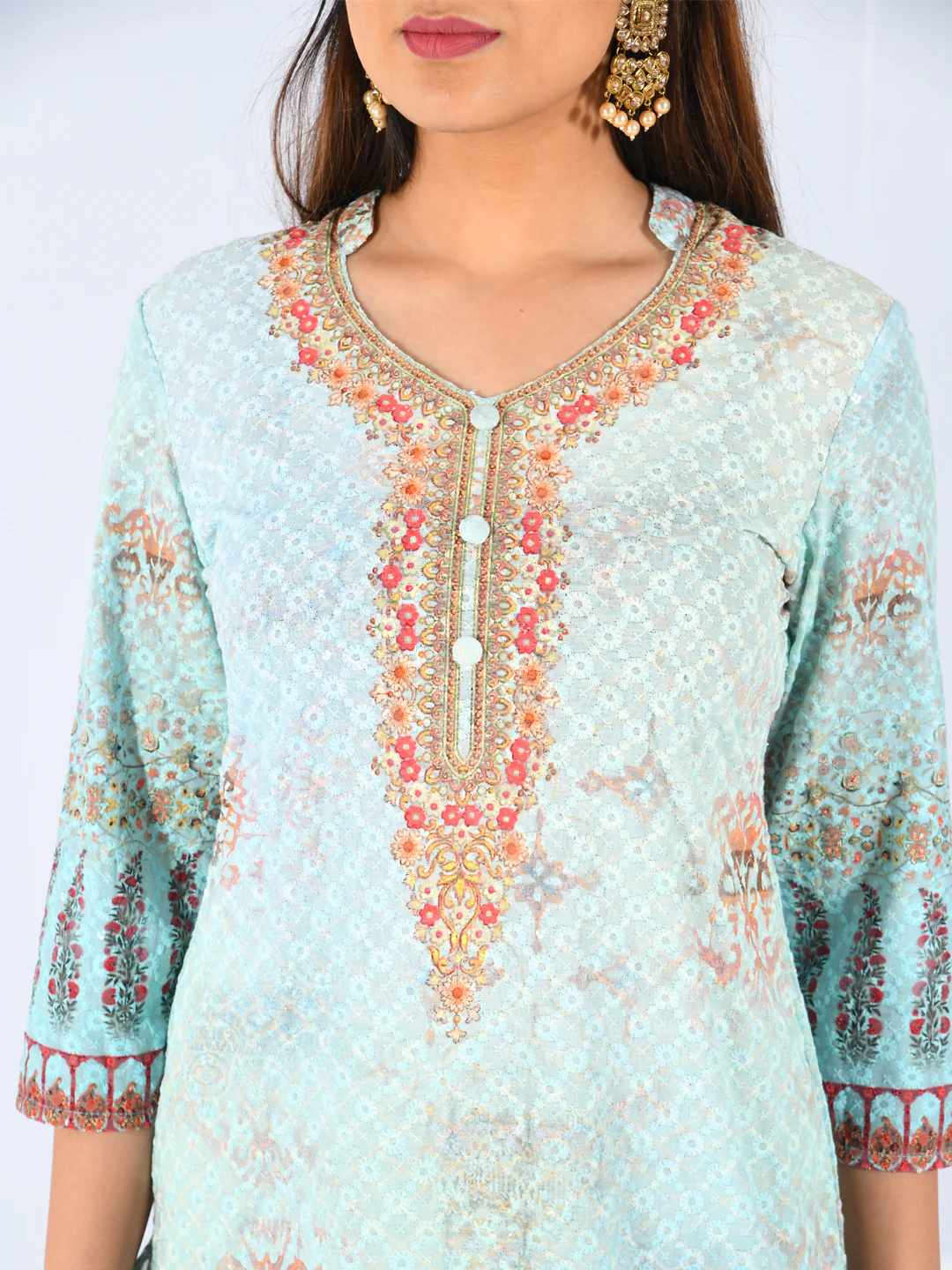 Neerus Blue Embroidered Straight Kurta - Image 3