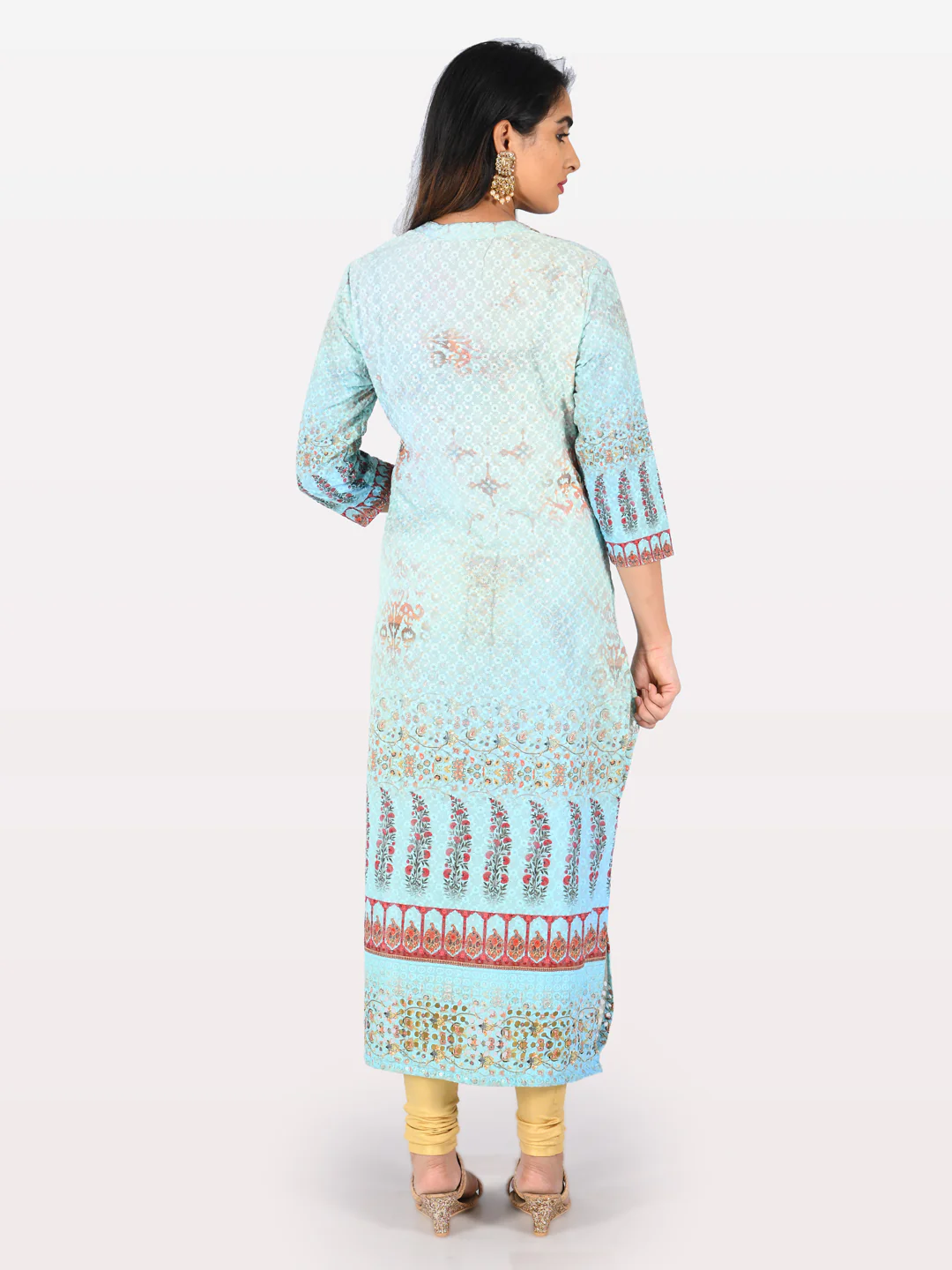 Neerus Blue Embroidered Straight Kurta - Image 4