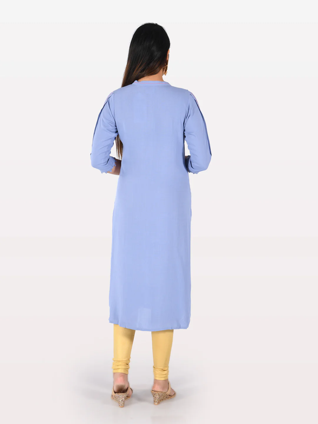 Neerus Blue Embroidered Straight Kurta - Image 4