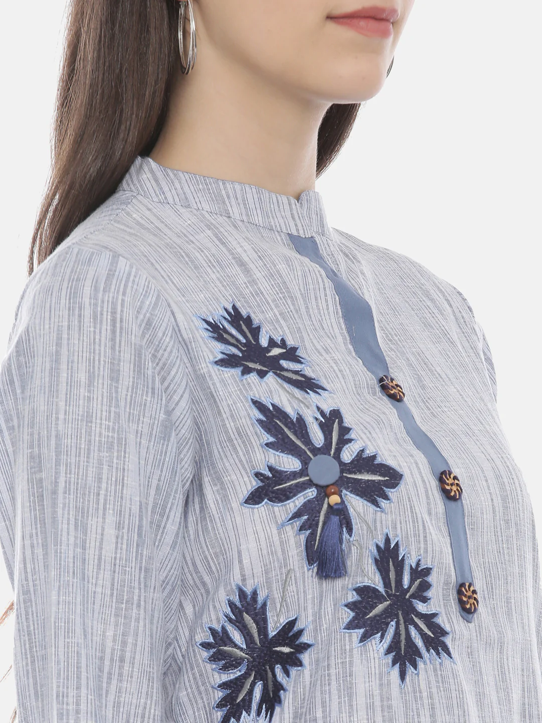 Neerus Blue Embroidered Straight Kurta - Image 2