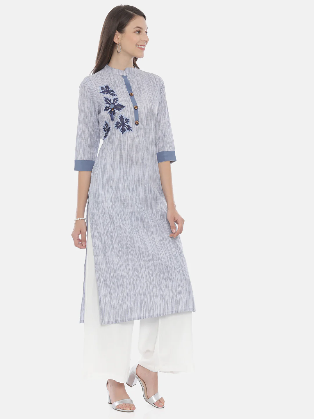 Neerus Blue Embroidered Straight Kurta - Image 4