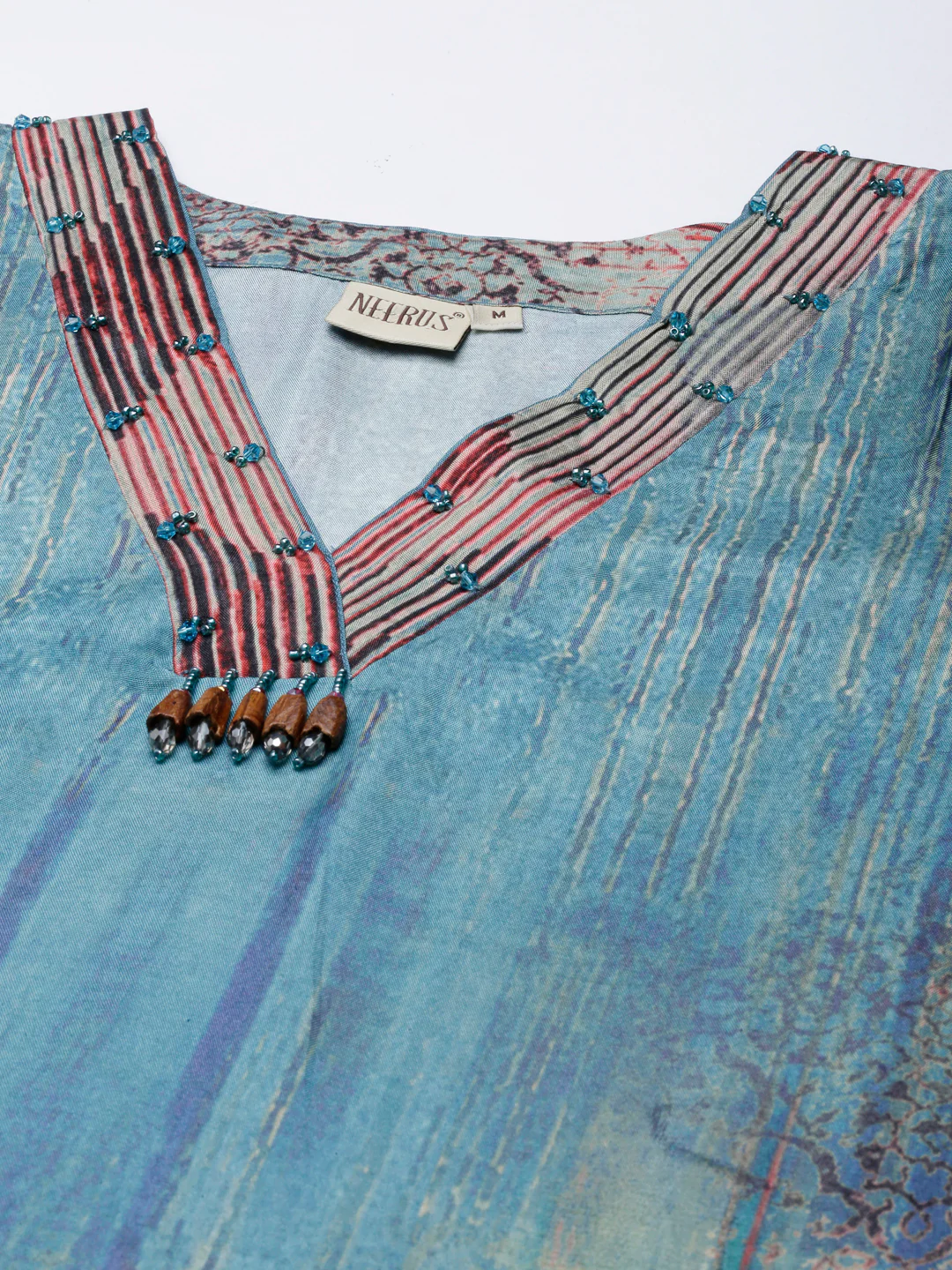Neerus Blue Panelled Straight Kurta and Trousers - Image 4