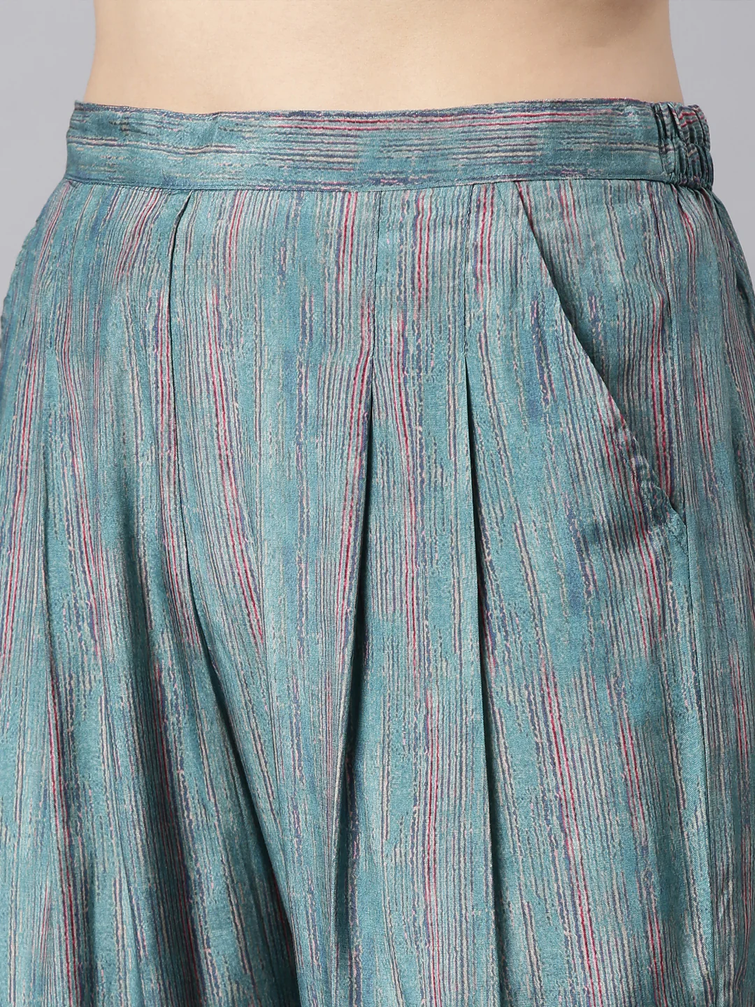 Neerus Blue Panelled Straight Kurta and Trousers - Image 6