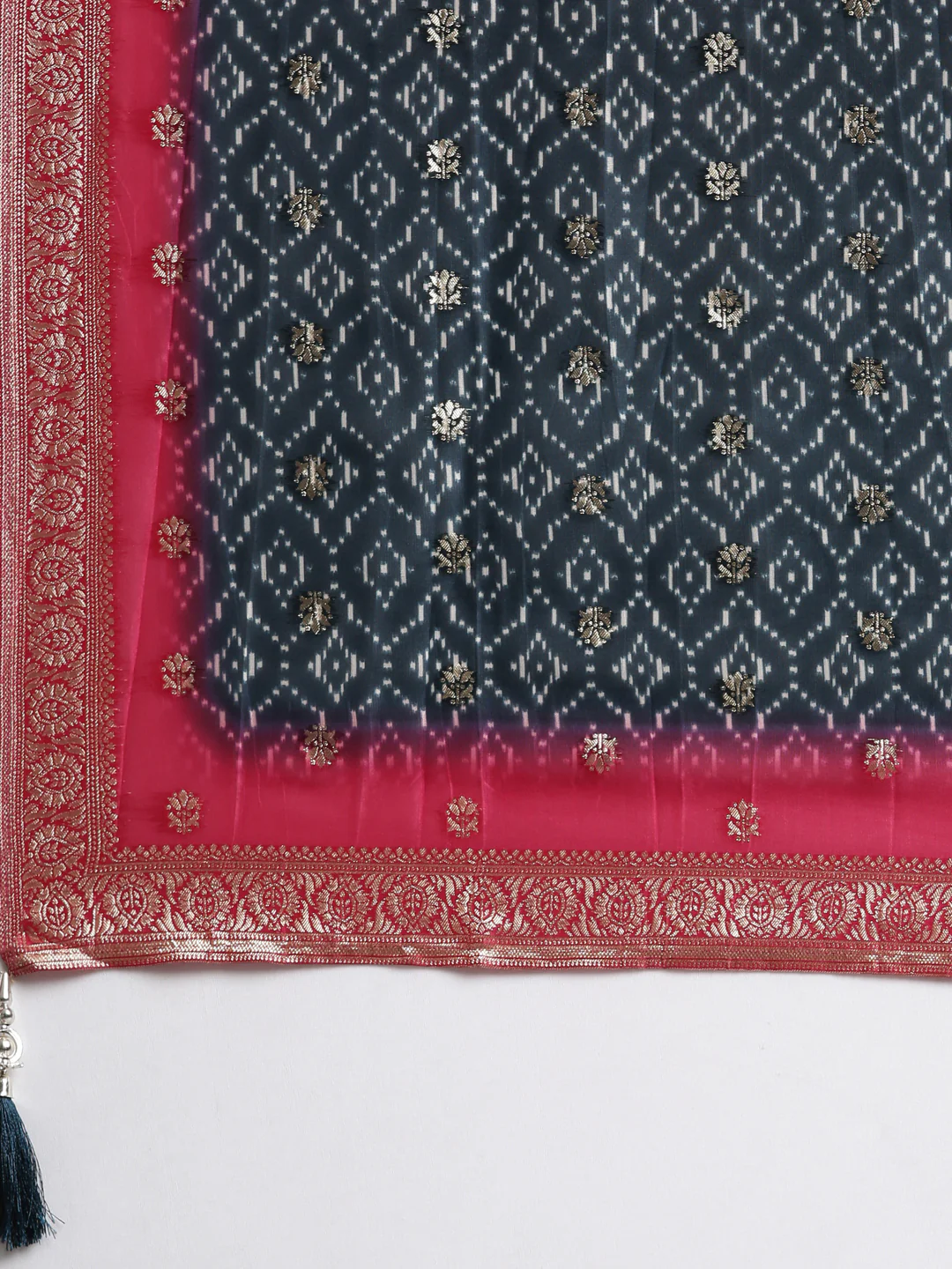 Neerus Blue Panelled Straight Kurta and Trousers With Dupatta - Image 7