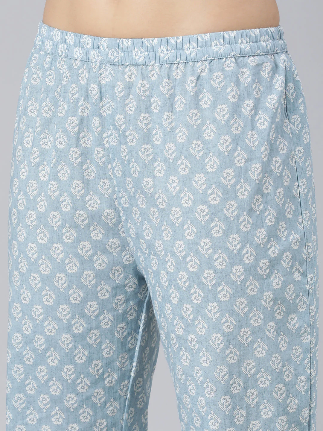 Neerus Blue Panelled Straight Printed Kurta And Trousers With Dupatta - Image 7