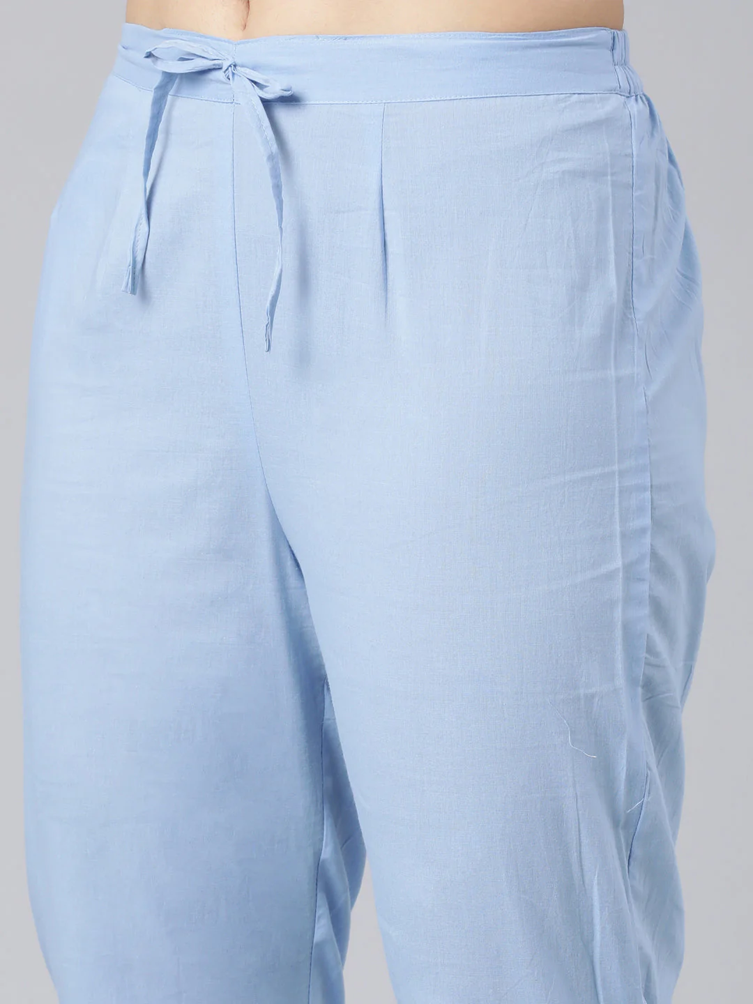Neerus Blue Panelled Straight Printed Kurta And Trousers With Dupatta - Image 7