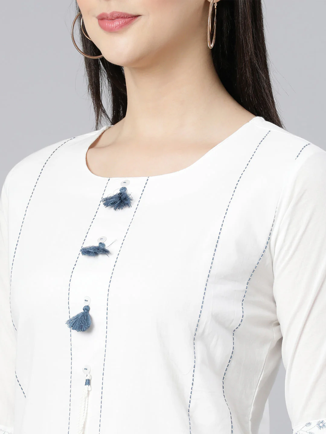 Neerus Blue Panelled Straight Printed Kurta And Trousers With Dupatta - Image 5