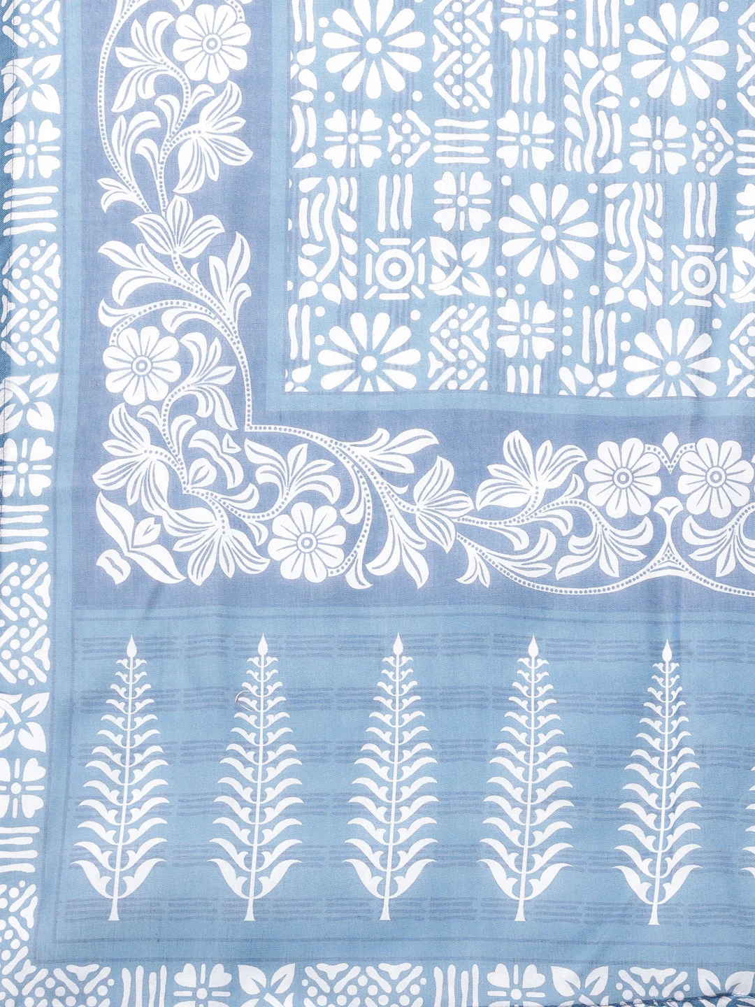 Neerus Blue Panelled Straight Printed Kurta And Trousers With Dupatta - Image 8