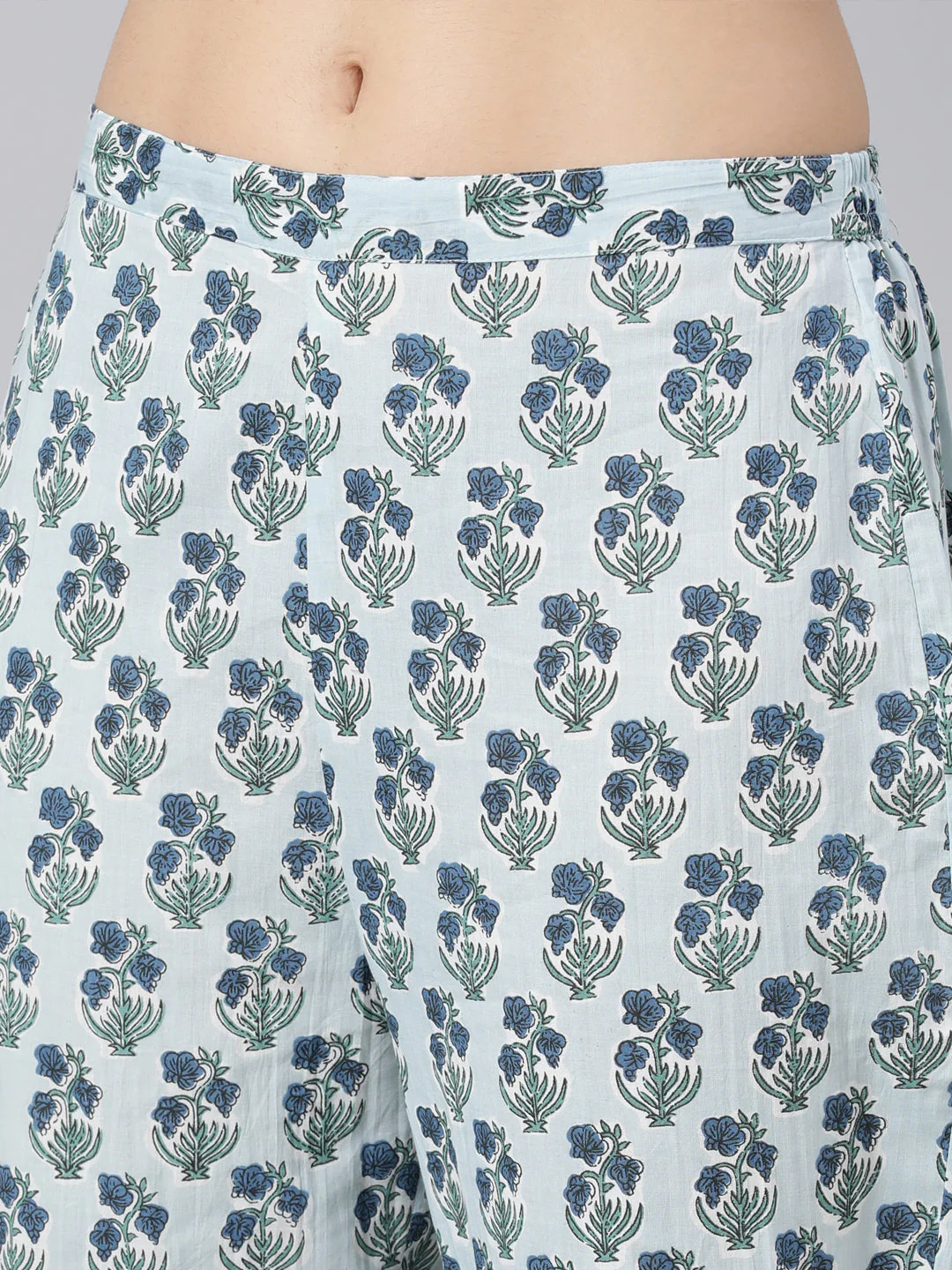 Neerus Blue Panelled Straight Printed Kurta And Trousers With Dupatta - Image 7