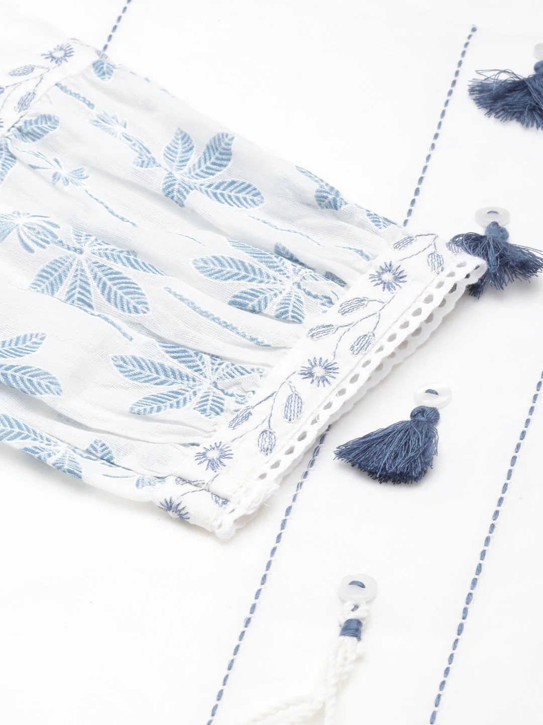 Neerus Blue Panelled Straight Printed Kurta And Trousers With Dupatta - Image 9