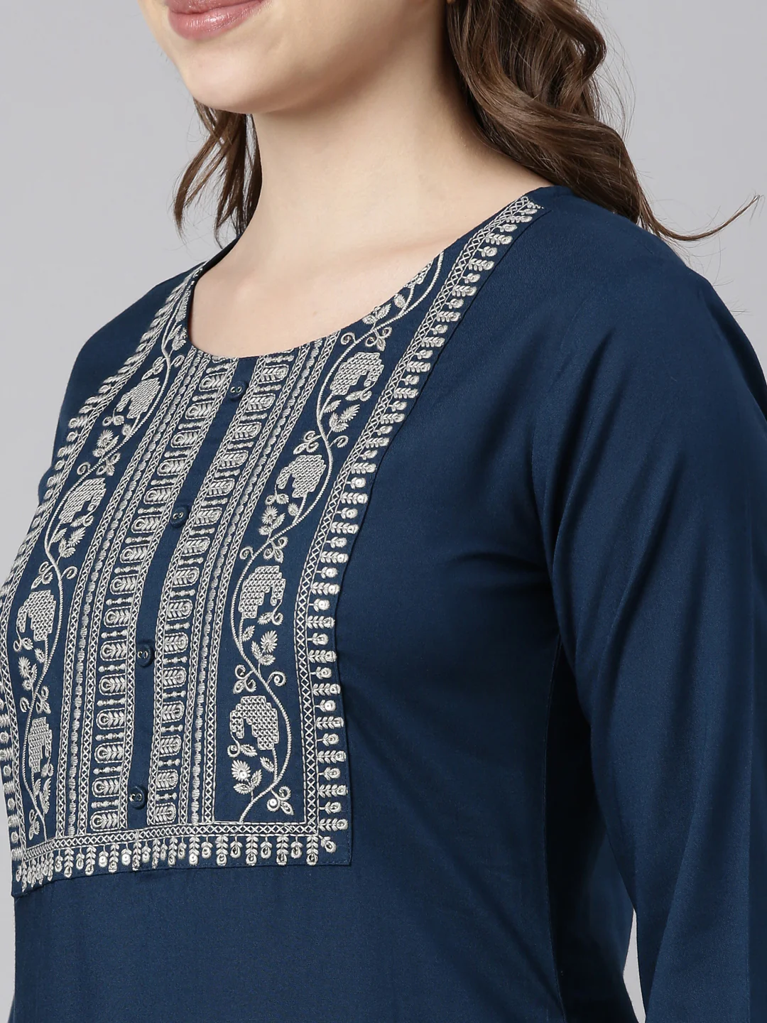 Neerus Blue Panelled Straight Solid Kurta - Image 5