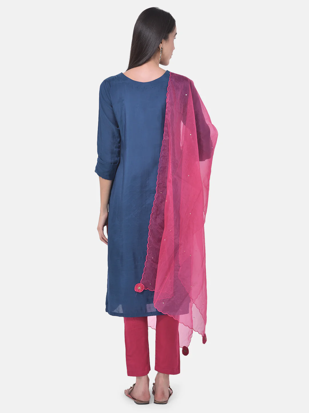 Neerus Blue & Pink Embellished Kurta With Pant & Dupatta - Image 5