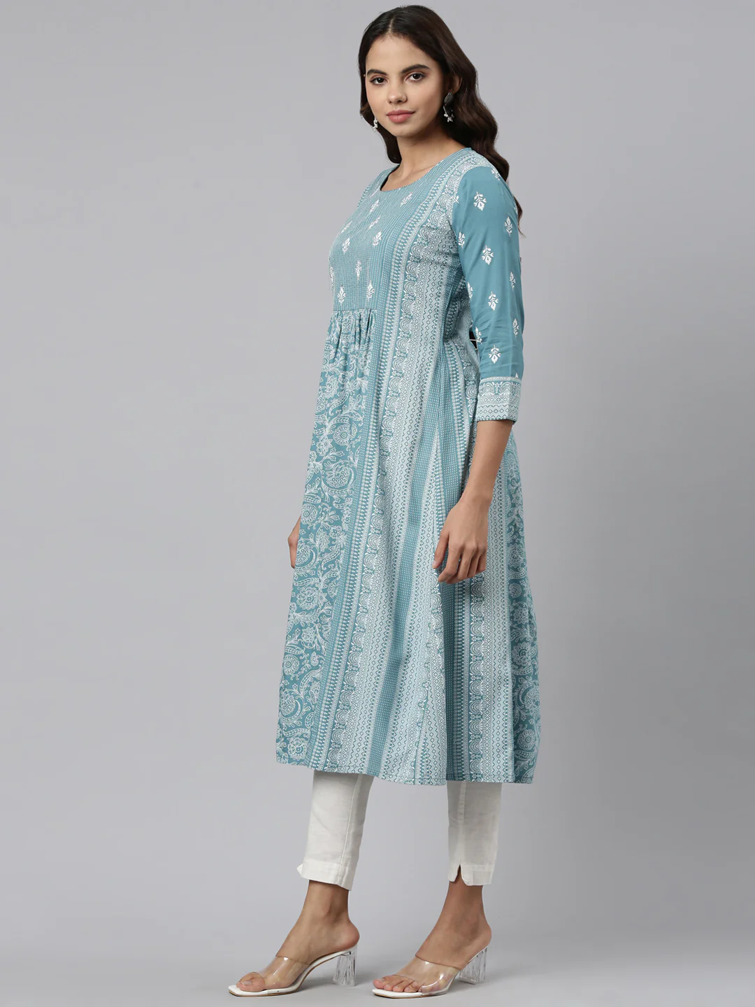 Neerus Blue Pleated Anarkali Embroidered Kurta - Image 2