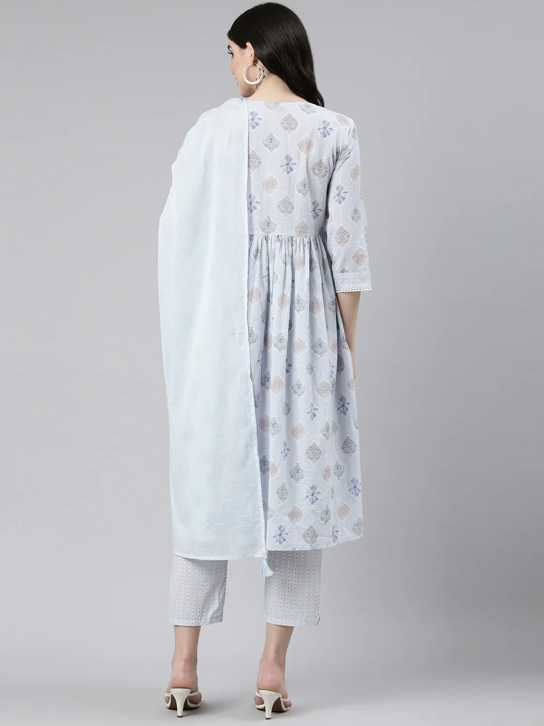 Neerus Blue Pleated Anarkali Printed Readymade Suits - Image 3