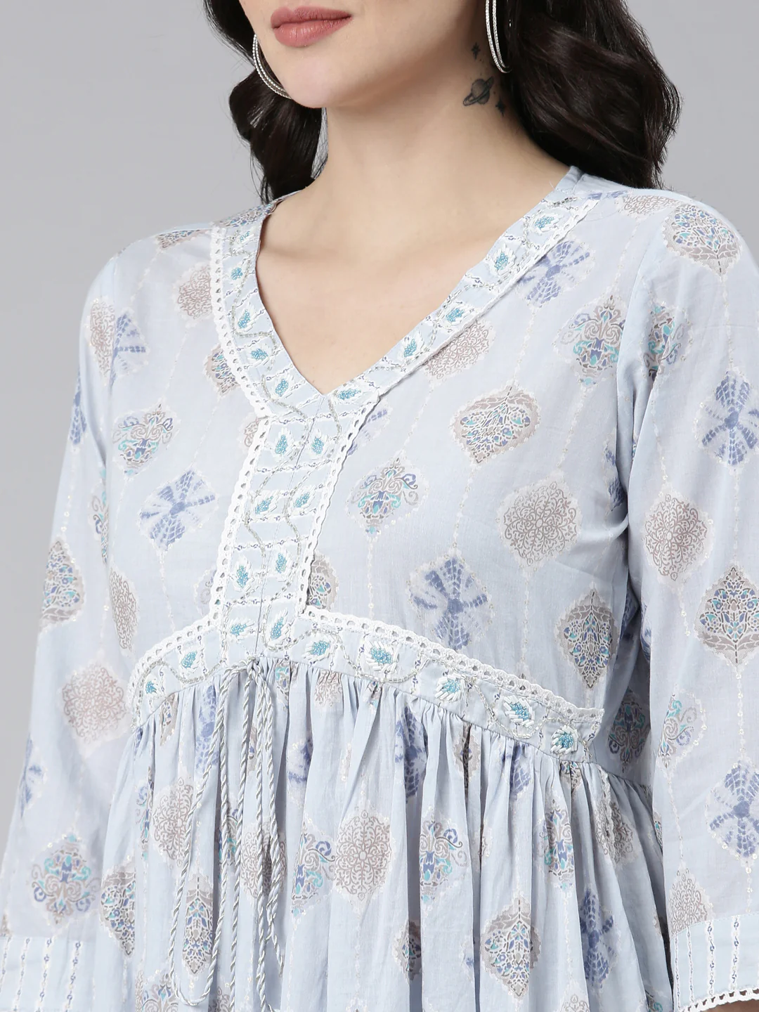 Neerus Blue Pleated Anarkali Printed Readymade Suits - Image 4