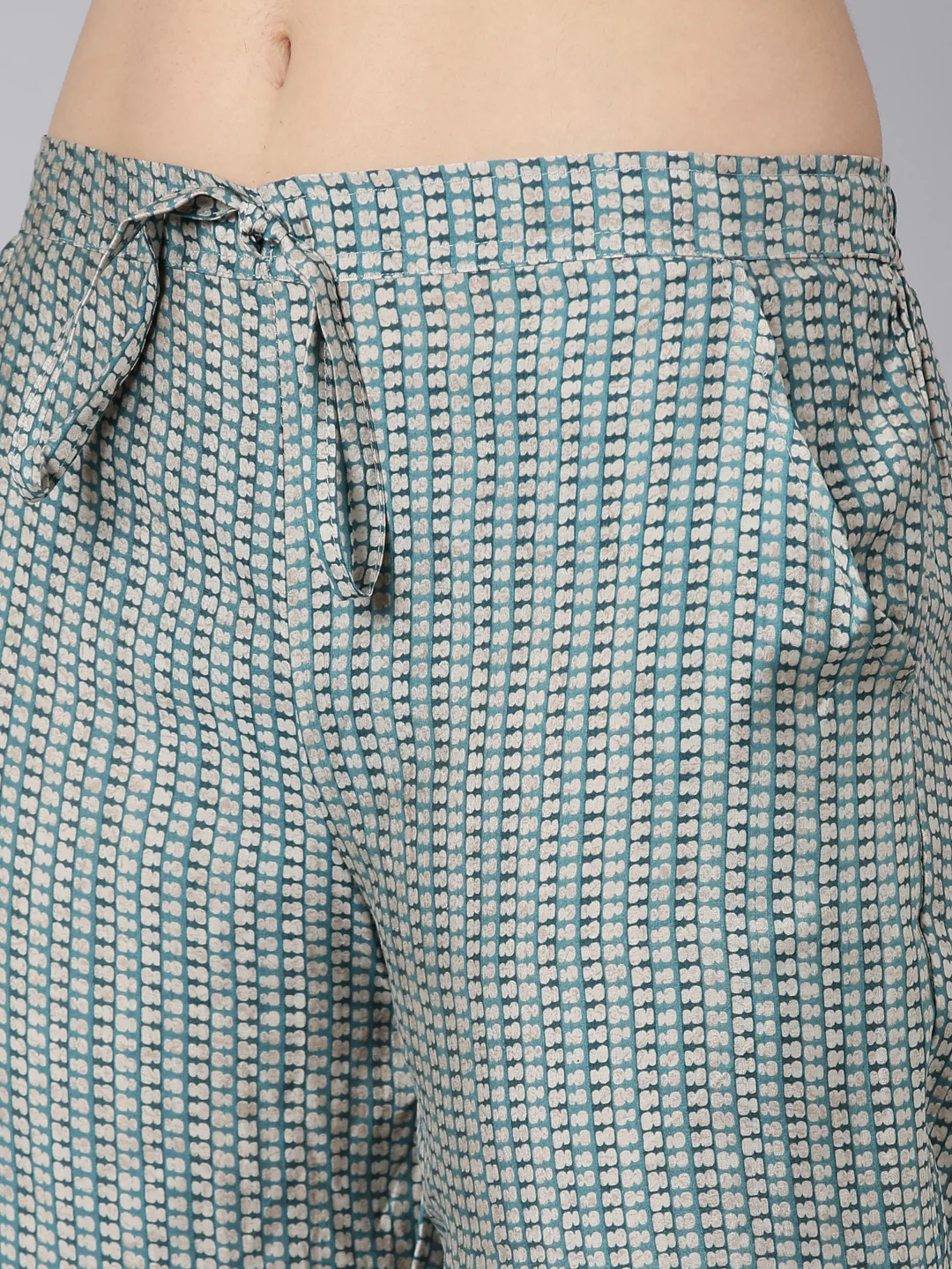 Neerus Blue Pleated Straight Floral Kurta And Trousers With Dupatta - Image 6