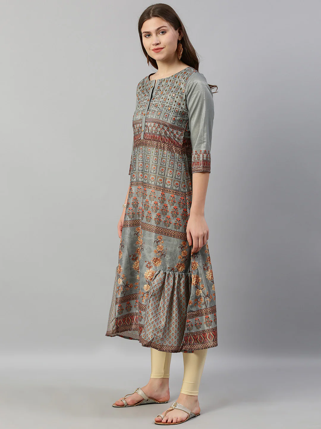 Neerus Blue Printed A Line Kurta - Image 4