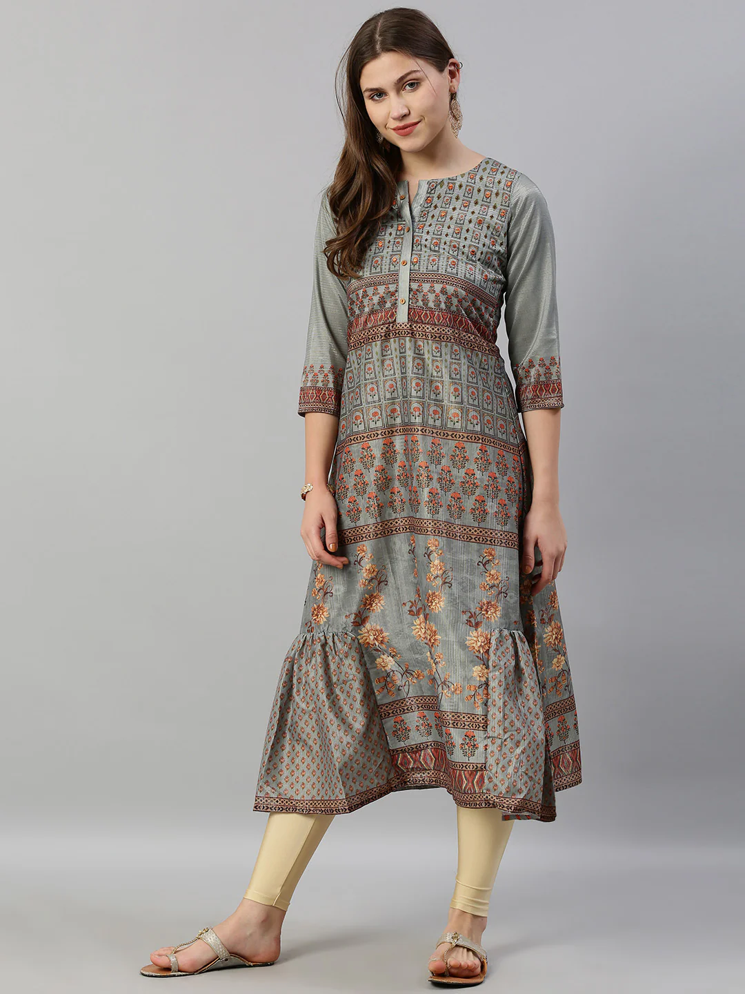 Neerus Blue Printed A Line Kurta - Image 6