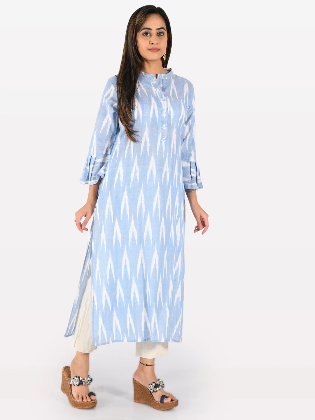 Neerus Blue Printed A Line Kurta - Image 4
