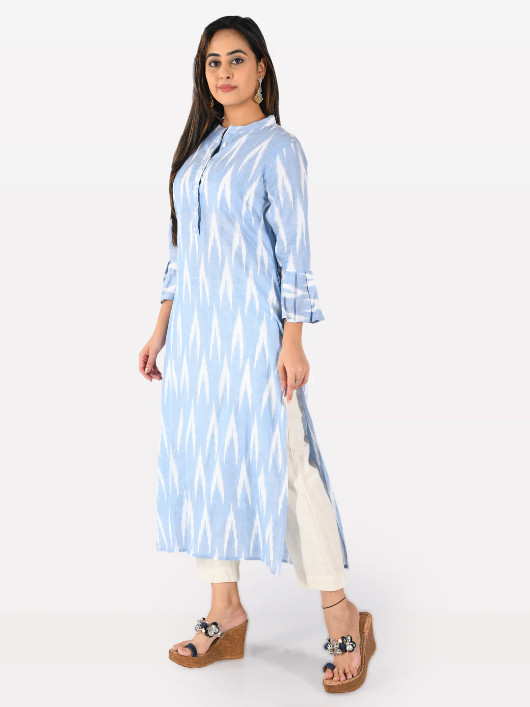 Neerus Blue Printed A Line Kurta - Image 5