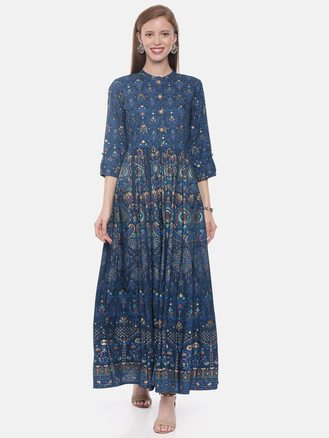 Neerus Blue Printed Anarkali Kurta - Image 6