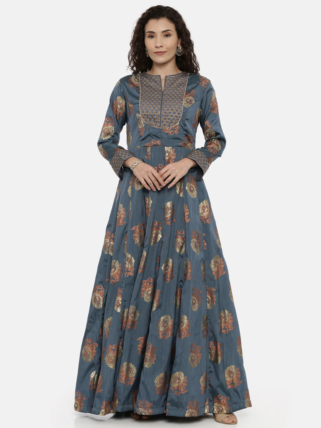 Neerus Blue Printed Anarkali Kurta