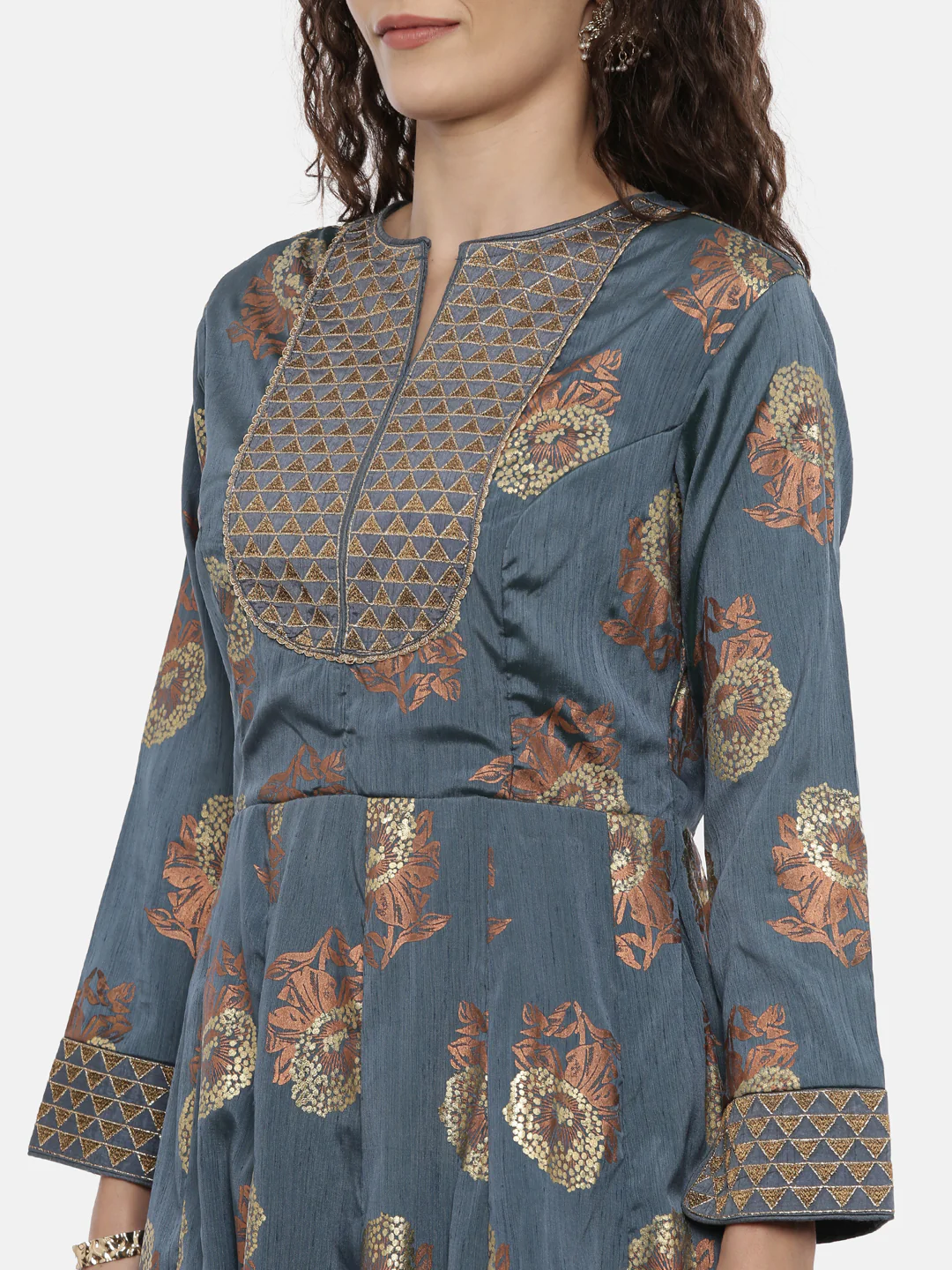 Neerus Blue Printed Anarkali Kurta - Image 2