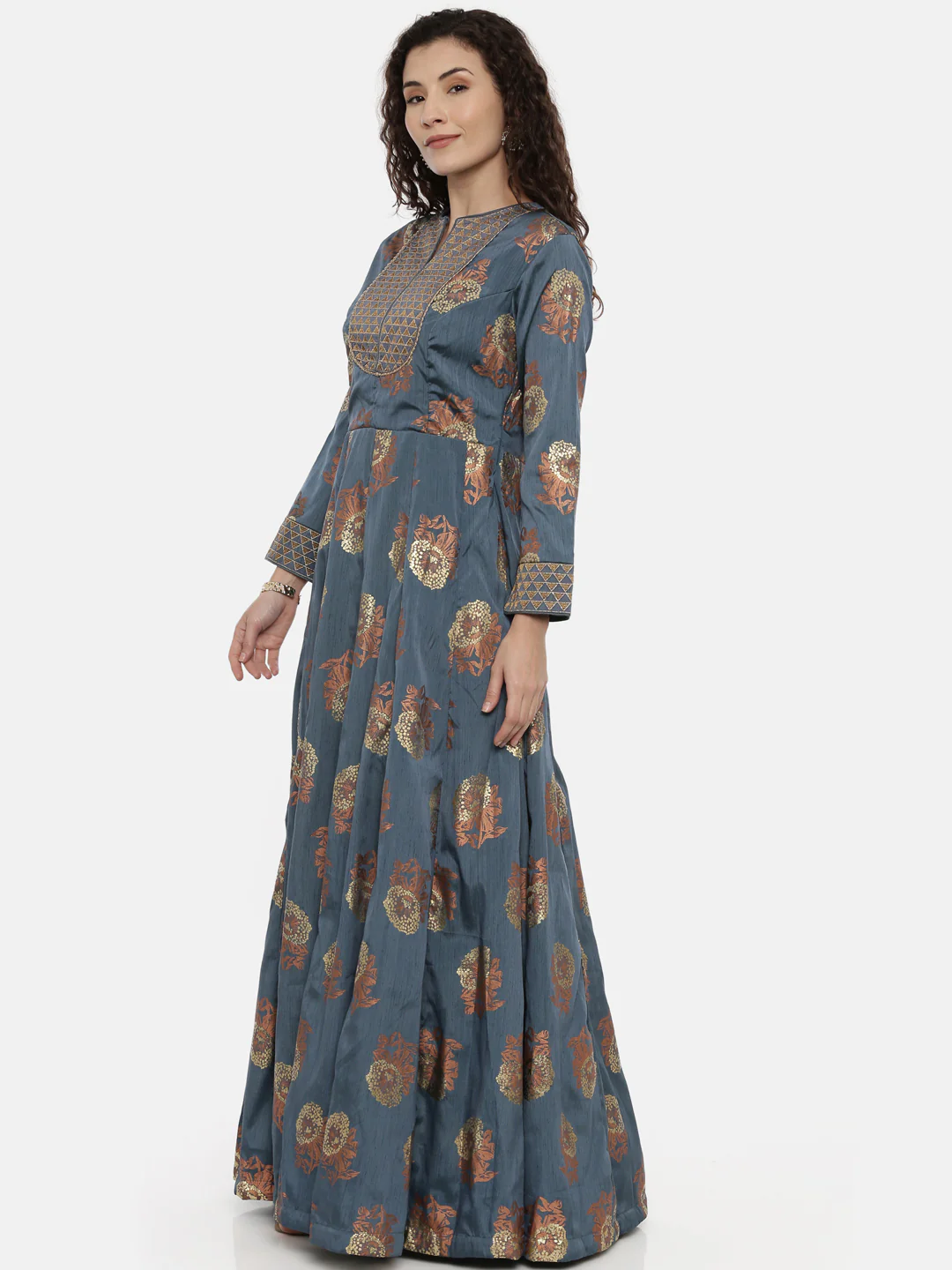 Neerus Blue Printed Anarkali Kurta - Image 3