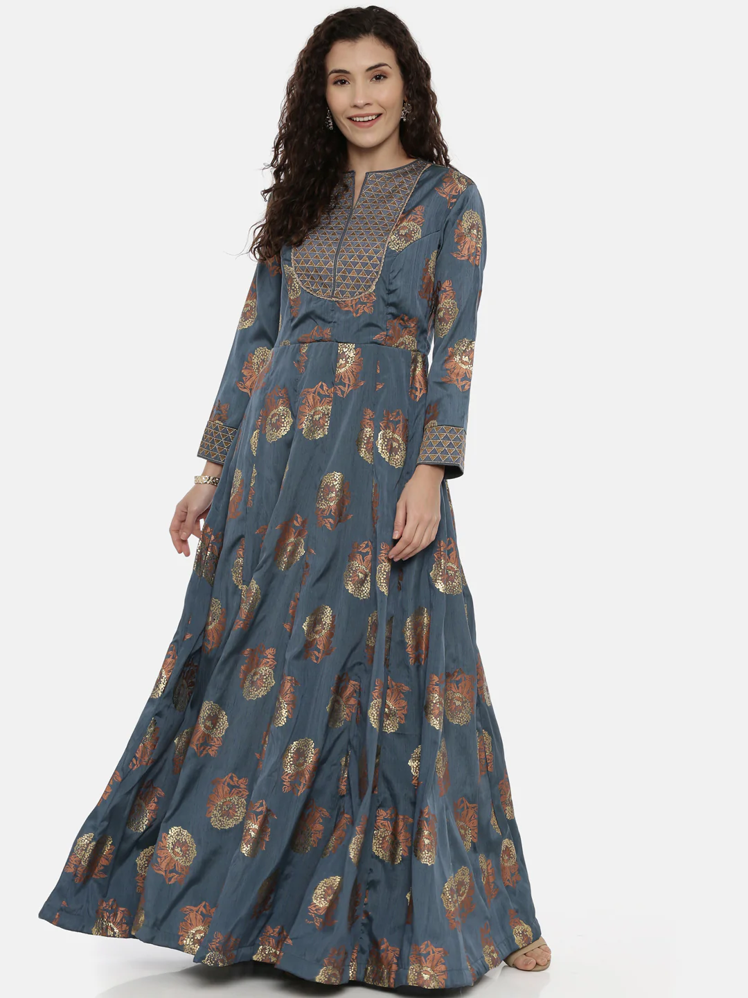 Neerus Blue Printed Anarkali Kurta - Image 5