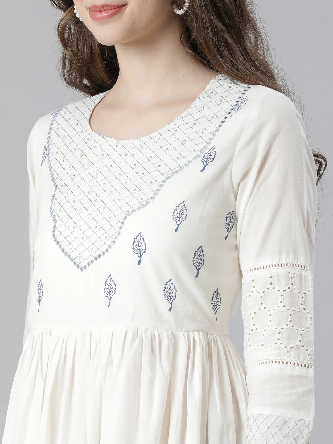 Neerus Blue Printed Anarkali Kurta and Trousers With Dupatta - Image 4